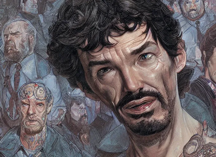 Image similar to a highly detailed ugly portrait of stephen strange, james gurney, james jean