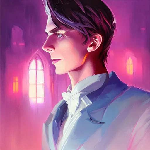 Prompt: portrait of dorian gray, retrowave, behance hd, concept art by jesper ejsing, by rhads, makoto shinkai cyril rolando, madgwick