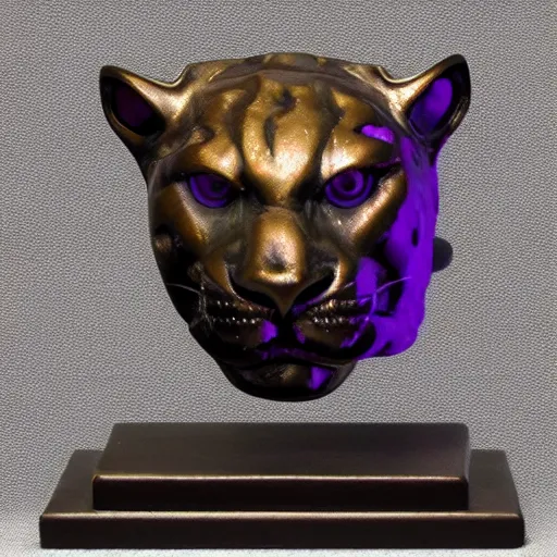 Image similar to Bronze Jaguar sculpture with glowing purple eyes