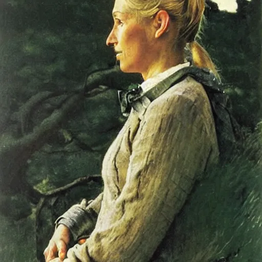 Image similar to a portrait of a blonde woman with pigtails, she has a barn owl perched on her forearm, by Andrew Wyeth, Ivan Shishkin, Norman Rockwell