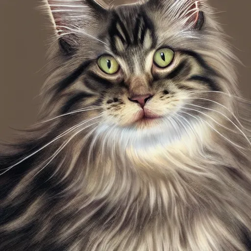 Image similar to extremely detailed portrait of a wise maine coon explaining the beauty of mathematics to its kitten. highly detailed lifelike photorealistic digital painting, artstation.