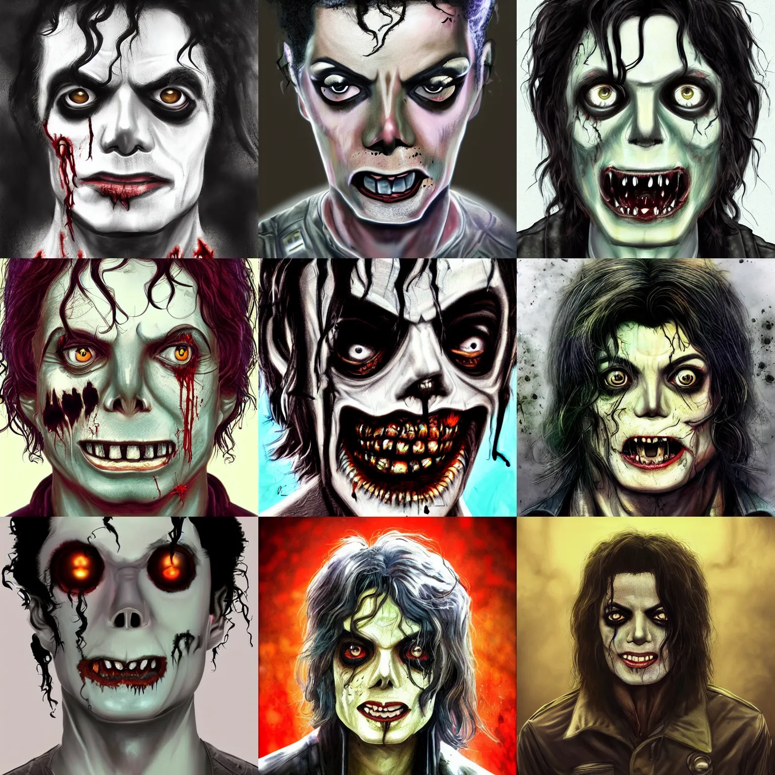 Prompt: zombie!! michael jackson! cell shaded! scary head portrait of michael jackson zombie cyborg as artstation concept art, llustration, postapocalyptic grunge, highly detailed, sharp focus,alien, HQ, 4K , deviantart