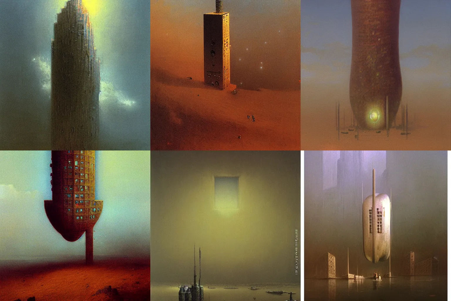 Prompt: detailed painting of a highrise pod by beksinski, andreas achenbach