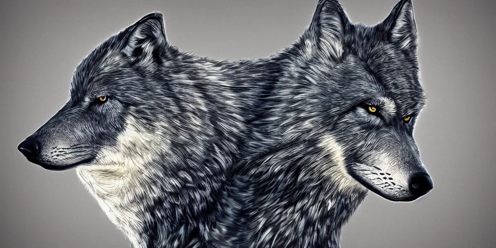 Image similar to a wolf merged with a! crow,! photorealistic, white background