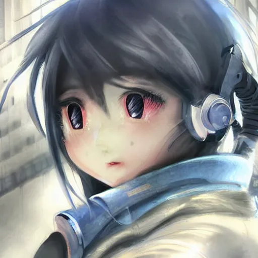 Image similar to dynamic composition, motion, ultra-detailed, incredibly detailed, a lot of details, amazing fine details and brush strokes, colorful and grayish palette, smooth, HD semirealistic anime CG concept art digital painting, watercolor oil painting of Clean and detailed post-cyberpunk sci-fi close-up schoolgirl in asian city in style of cytus and deemo, blue flame, relaxing, calm and mysterious vibes,, by a Chinese artist at ArtStation, by Huang Guangjian, Fenghua Zhong, Ruan Jia, Xin Jin and Wei Chang. Realistic artwork of a Chinese videogame, gradients, gentle an harmonic grayish colors. set in half-life 2, Matrix, GITS, Blade Runner, Neotokyo Source, Syndicate(2012), dynamic composition, beautiful with eerie vibes, very inspirational, very stylish, with gradients, surrealistic, dystopia, postapocalyptic vibes, depth of field, mist, rich cinematic atmosphere, perfect digital art, mystical journey in strange world