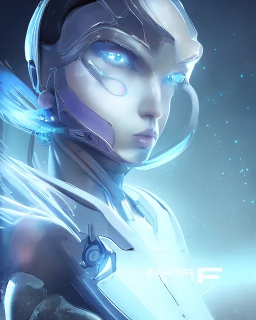 Image similar to perfect android girl on a mothership, warframe armor, beautiful face, scifi, futuristic, galaxy, nebula, raytracing, dreamy, long white hair, blue cyborg eyes, sharp focus, cinematic lighting, highly detailed, artstation, divine, by gauthier leblanc, kazuya takahashi, huifeng huang