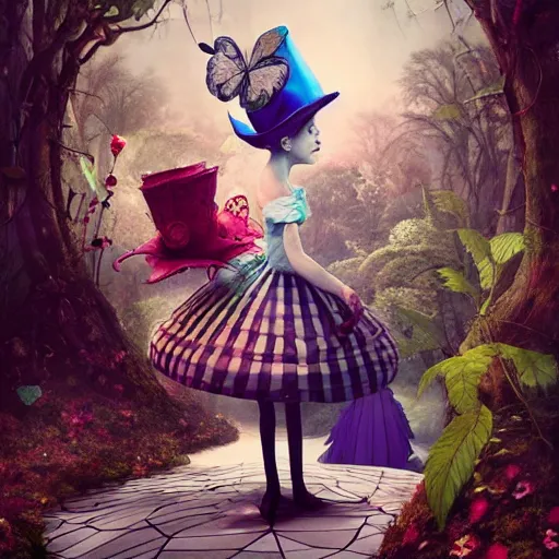 Prompt: alice in wonderland, by ray caesar and vincent callebaut and sandra chevrier, trending on artstation hq, deviantart, pinterest, 4 k uhd image