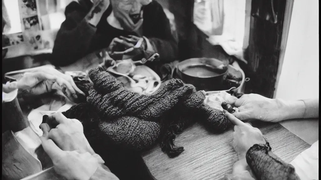 Prompt: tri - x 4 0 0 tx conversational... is that a knitting or a take - out? i really can't tell.