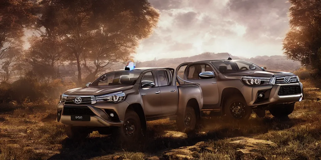 Prompt: toyota hilux, magical environment, unreal 5, hyperrealistic, realistic, photorealistic, dynamic lighting, highly detailed, cinematic landscape, studio landscape, studio lighting