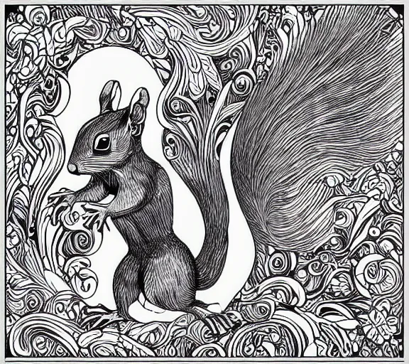 Prompt: squirrel jumping, beautiful vector art by aaron horkey, pure b&w