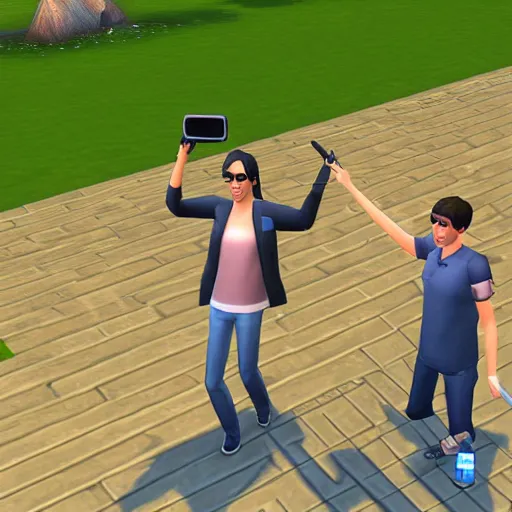 Image similar to photograph taken with selfie stick in the sims 2