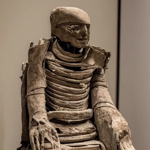 Prompt: dessicated pope mummy sitting on a throne