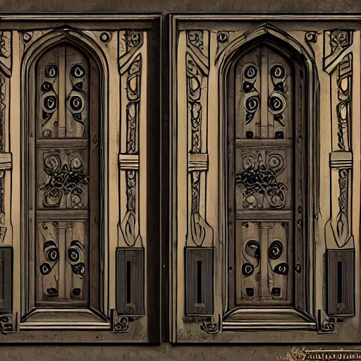 Prompt: one hundred doors with latches, concept art, trending on artstation, highly detailed, intricate, sharp focus, digital art, 8 k