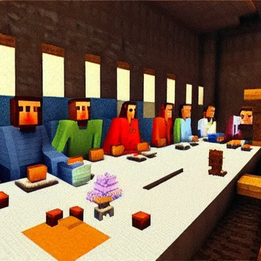 Image similar to the last supper, minecraft