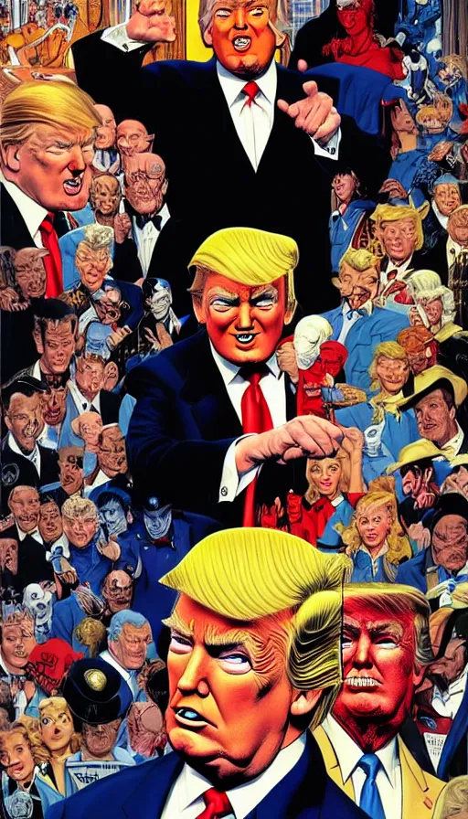 Image similar to donald trump as a villain. portrait by clyde caldwell and jean giraud and anton otto fischer and john philip falter and will eisner and gil elvgren