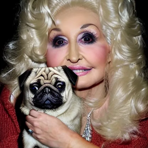 Prompt: pug faceswap with dolly parton