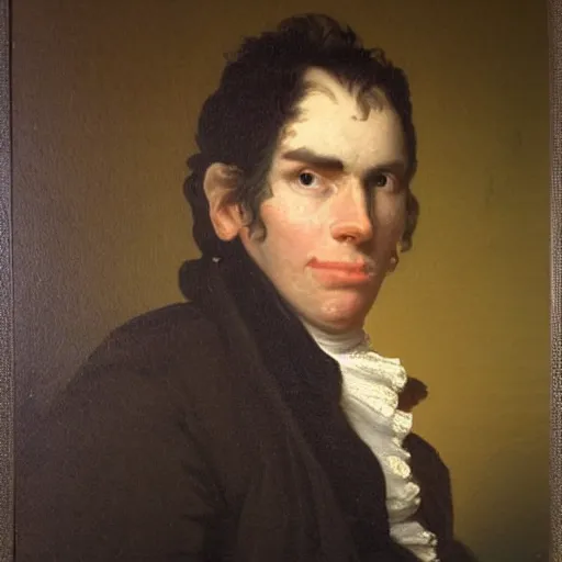 Image similar to An 18th century oil painting of Jerma985, portrait of Jerma985, grainy, realistic, very realistic, hyperrealistic, highly detailed, very detailed, extremely detailed, very neat, very epic, very cool, detailed, trending on artstation