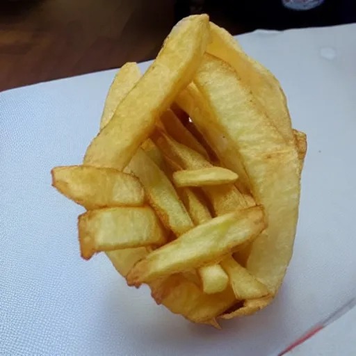 Prompt: photo of [ a french fry chip ] shaped like stephen fry as a hybrid intercross mix