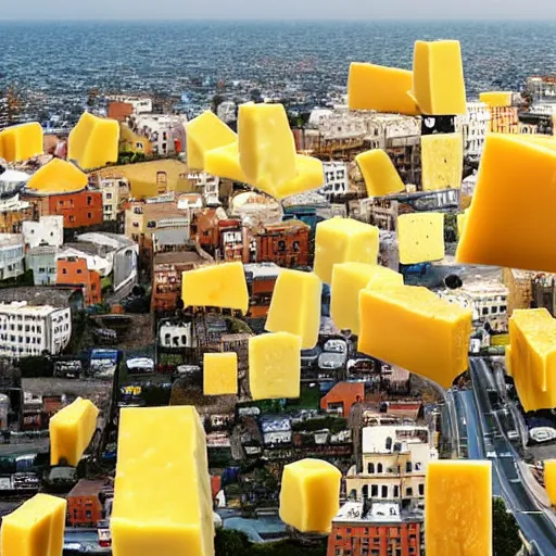 Image similar to a city made of cheese surrounded by an ocean of beans