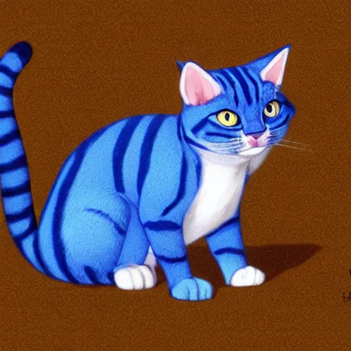 Image similar to cute blue striped cat of cheshire from alice in wonderland. an adorable cat with light blue stripes, blue eyes and a big playful smile. award - winning digital art by mona sundberg, trending on artstation