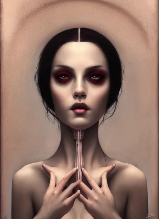 Image similar to blender, artwork, symmetrical realistic, portrait, close - up, dark witch, painting by tom bagshaw, smooth, sharp focus