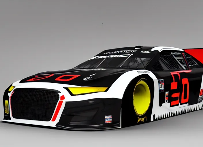 Image similar to Nascar black concept car, concept art, by Ash Thorp, 3D render, Octane Render