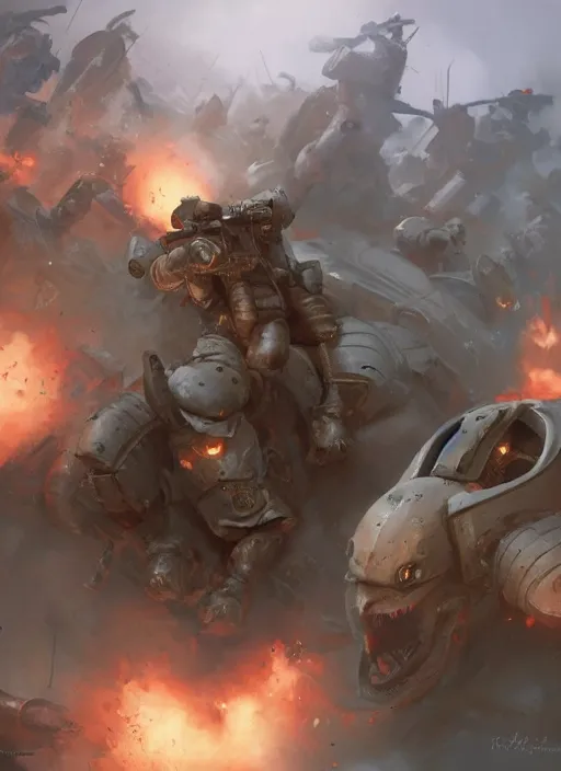 Prompt: Gerry Scotti fighting on a 1940s battlefield, elegant, digital painting, concept art, smooth, sharp focus, illustration, from StarCraft by Ruan Jia and Mandy Jurgens and Artgerm and William-Adolphe Bouguerea