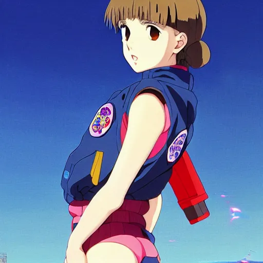 Image similar to a beautiful natalie portman as an anime boy gravure model, wearing oversized mayan bomber jacket and leotard with overalls, bulky poofy bomber jacket with mayan patterns, aztec street fashion, gapmoe yandere grimdark, trending on pixiv fanbox, painted by greg rutkowski makoto shinkai takashi takeuchi studio ghibli, akihiko yoshida