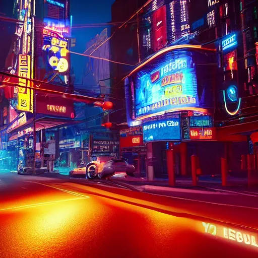 Image similar to a 3 d rendered in unreal engine guatemalan cyberpunk city with neon ads and signs with evocative dramatic mood with blade runner vibe with cars with motion blur with depth of field with bloom with lightshaft with volumetric lights, fog, by scott robertson, oscar winning graphics, photo realistic, bloom, imax, dynamic lighting, artstation,