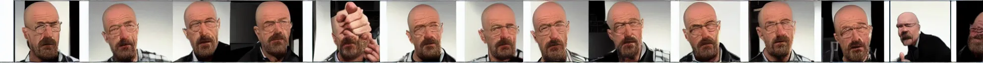 Prompt: 8 consistent frames from a video showing walter white talking and pointing at a baby