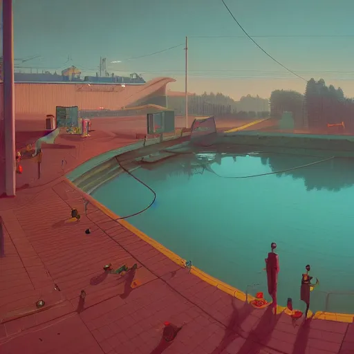 Image similar to the pool simon stalenhag high detail