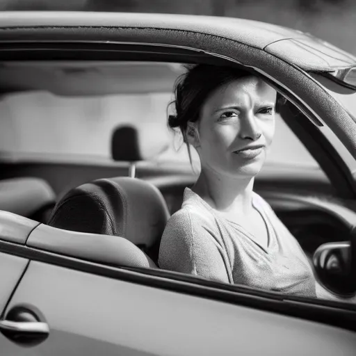 Prompt: photo of a woman in a car by nicola kuperus