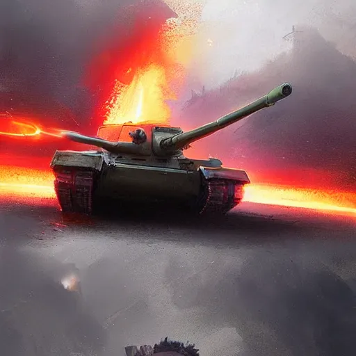 Image similar to Russian tanks are charging fire by Greg Rutkowski