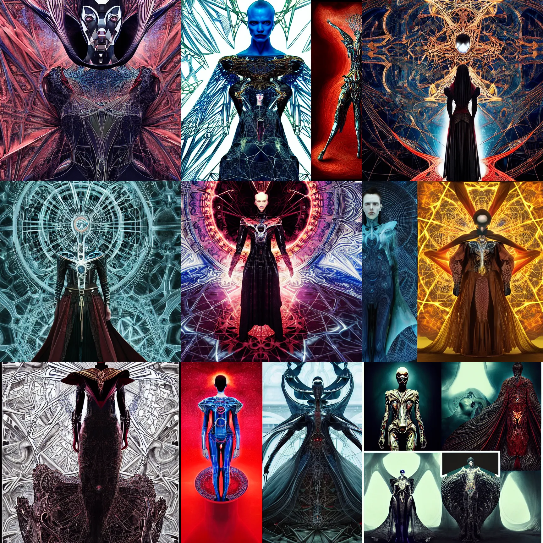 Prompt: symmetric frame from Doctor Strange inception, angel mecha cyborg, by Iris van Herpen and alexander mcqueen metal couture editorial, eldritch epic monumental attack by beksinski by Yuko Shimizu