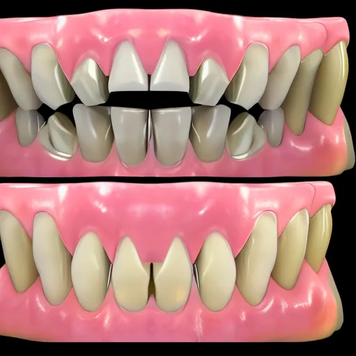 Image similar to poorly rendered 3 d set of teeth