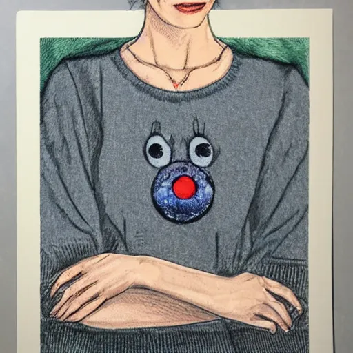 Prompt: portrait of lena headey as amelia from infinity train wearing a grey jumper and blue jeans, art by owen dennis,