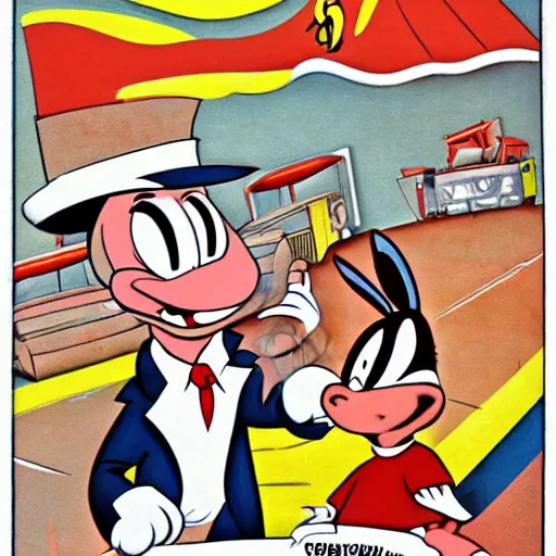 Image similar to bugs bunny, daffy, porky pig, soviet propaganda style,