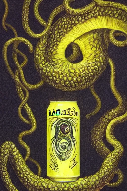 Prompt: Hastur drinking a can of Natural Light Beer, character art, concept art, painting by Gerald Brom, the king in yellow, eldrich tentacle monster