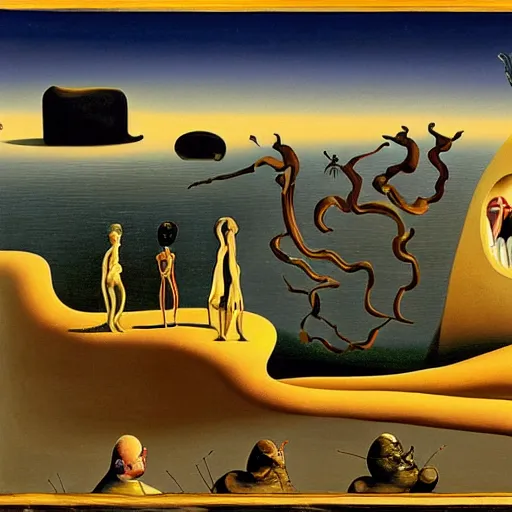 Image similar to A Surreal Landscape by Charles Addams and salvador dali