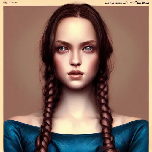 Prompt: young female wearing a full tight curvy long dress, professionally retouched, perfect blue eyes, ultra realistic soft painting, floating long hair, soft facial traits, perfectly detailed linework, symmetrical accurate intricate features, highly detailed, artstation, sharp focus, tom bagshaw