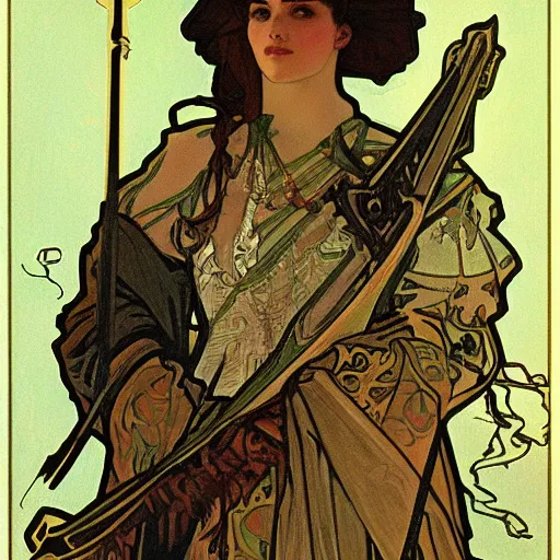 Image similar to knight, painted by alphonse mucha