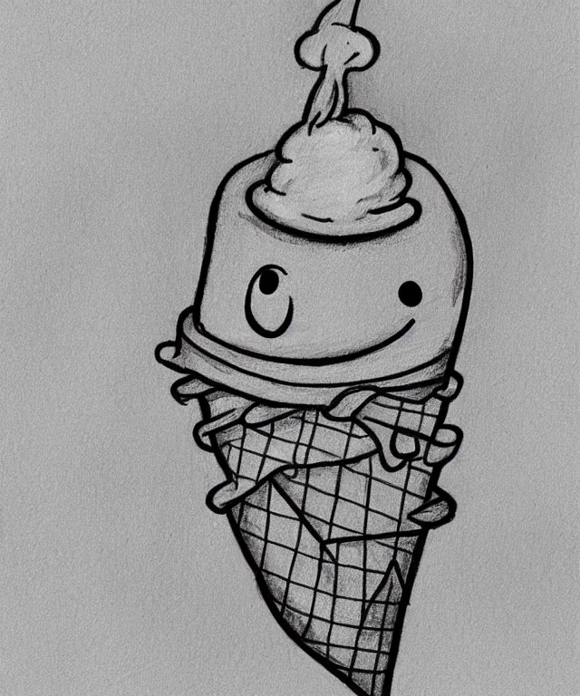 Prompt: cute drawing of a happy ghost holding an ice cream cone, cartoon, anime, cute