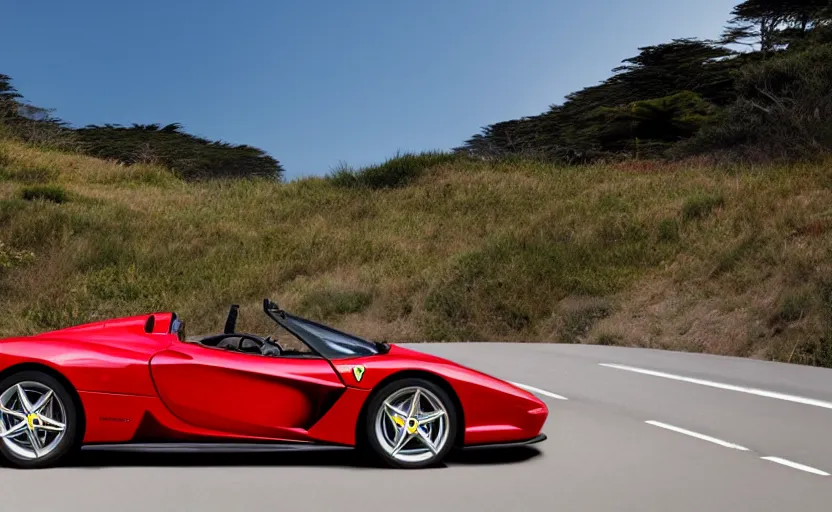 Image similar to a still of a ferrari monza sp 2 parked along the pacific coast highway, ocean in the background, 8 k,