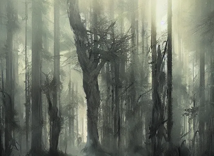 Image similar to a forest made of hair that never stops growing, concept art, art by greg rutkowski, thriller scene