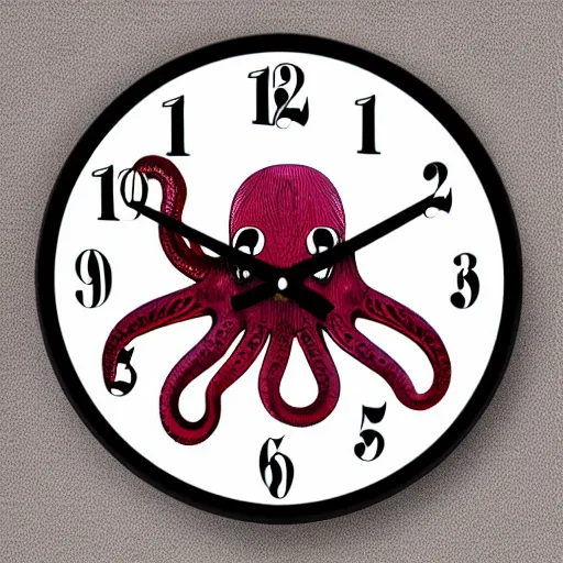 Image similar to octopus clock, real tentacles, professional product photo