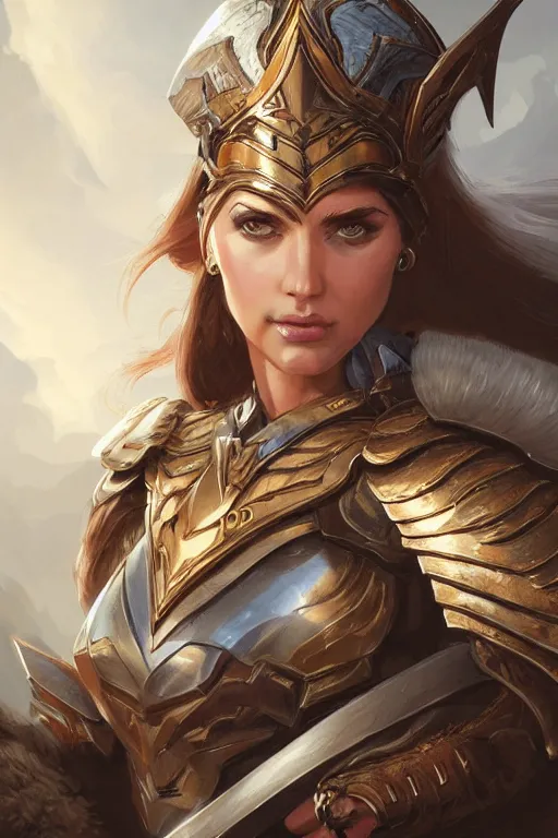 Image similar to amazon valkyrie athena, d & d, fantasy, portrait, highly detailed, headshot, digital painting, trending on artstation, concept art, sharp focus, illustration, art by artgerm and greg rutkowski and magali villeneuve