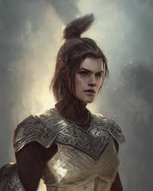Prompt: the elder scrolls vi, charismatic rugged female nord warrior portrait, illustration, rim light, top light, perfectly shaded, golden ratio, epic, intricate, soft painting, art by ross tran, krenz cushart and wenjun lin
