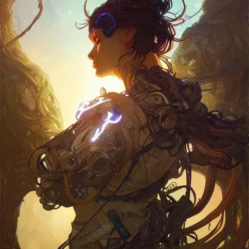 Prompt: handsome cyborg druid entanglement milky way, epic lighting, sketch illustration, ultra detailed, art by artgerm and greg rutkowski and alphonse mucha