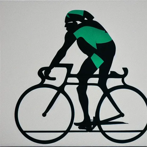 Prompt: olympic cycling by otl aicher, screen printed. silver, blue, green, black. on white paper.