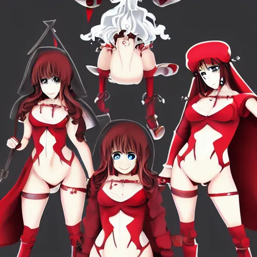 Prompt: nobody expects the Spanish inquisition to be cute anime girls, by Hiroyuki Oda, studio trigger, 8k, hd, high resolution print